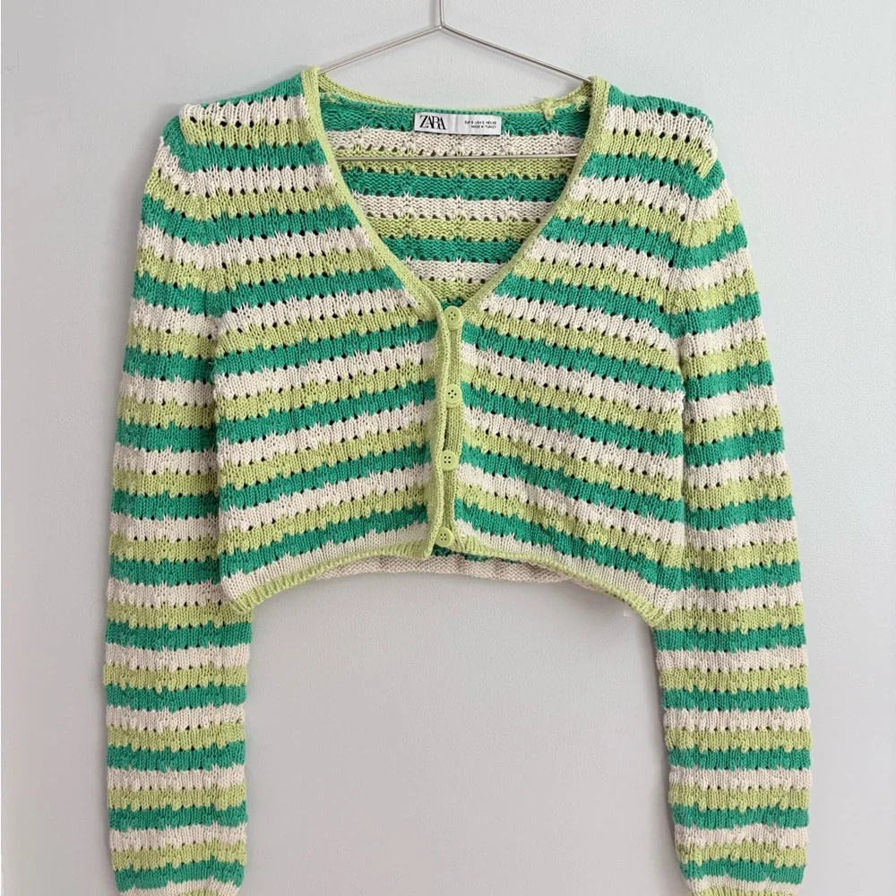 Zara Mint Green and Cream Striped Cardigan - Picture 2 of 6